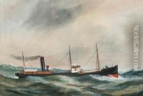 The Steamship 'ss Blushrose' Of Liverpool, In A Heavy Sea Oil Painting - Reuben Chappell Of Poole