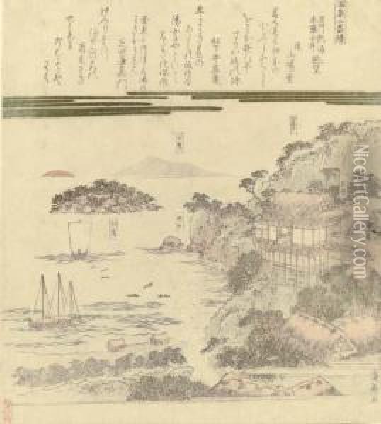Zushu Atami Honjin Imai Chobo (view From Imai Of Atami Honjin, Izu Province) Oil Painting - Keisai Eisen