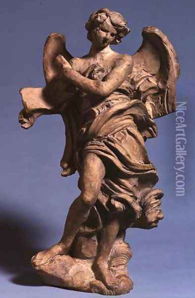 Standing Angel with Scroll Oil Painting - Gian Lorenzo Bernini