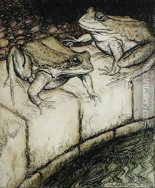 The Frogs and the Well, illustration from Aesops Fables, published 1912 Oil Painting - Arthur Rackham