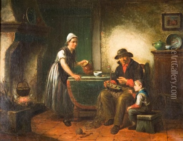 Interior Kitchen Scene Oil Painting - Jan Jacobus Matthijs Damschroeder