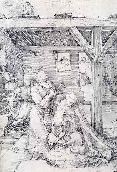 The Nativity: Adoration Of The Christ Child In The Stables with The Virgin And St. Joseph Oil Painting - Albrecht Durer
