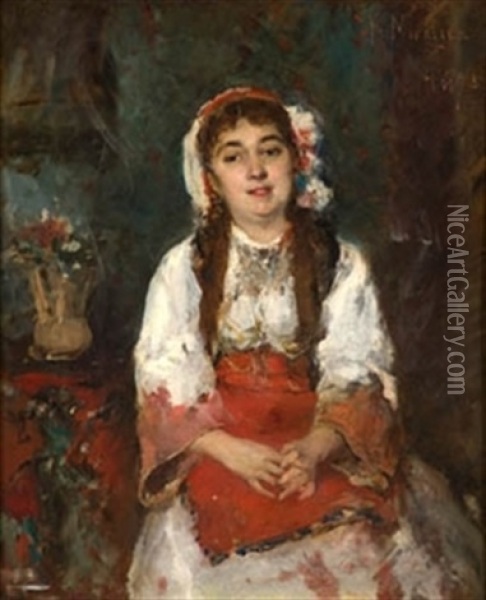 Figura Femenina Con Traje Tipico Oil Painting - Francisco Miralles y Galup