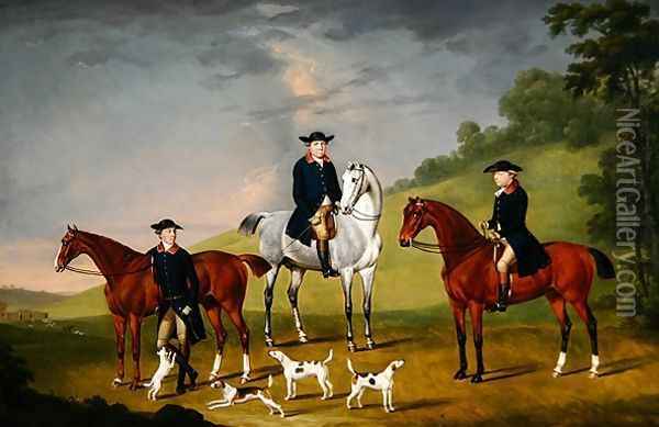 John Corbet, Sir Robert Leighton and John Kynaston with their Horses and Hounds, 1779 Oil Painting - Francis Sartorius