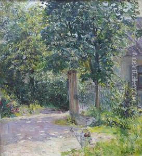Sonnenbeschienene Gartenlandschaft Oil Painting - Emil Pottner