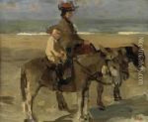 Ezeltje Rijden: Donkey Ride On The Beach Of Scheveningen Oil Painting - Isaac Israels