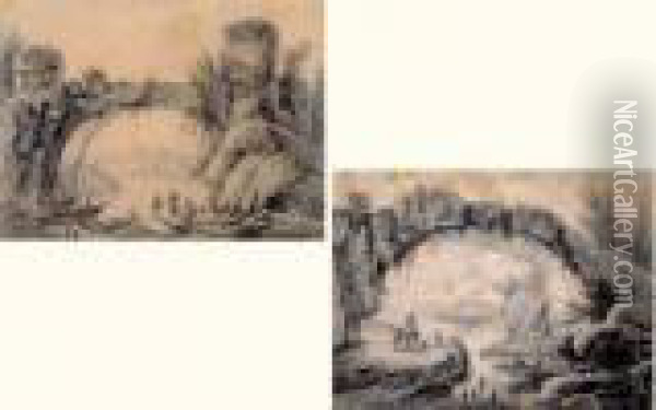 Paire De Paysages Animes Oil Painting - Jean-Baptiste Pillement