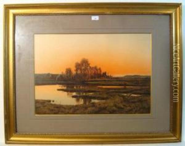 Sunset Across Marshland Oil Painting - Adalbert Wex