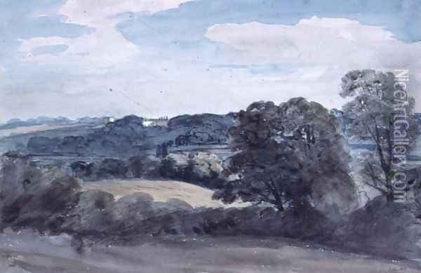 Landscape with Buildings in the distance Oil Painting - John Constable