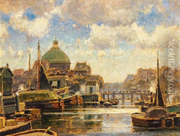 Im Hafen Von Amsterdam Oil Painting - Heinrich Hermanns