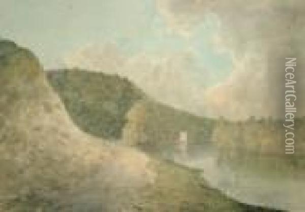 Fishermen On A River Bank, Windsor Castle Oil Painting - John Linnell