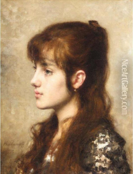 A Young Girl Oil Painting - Alexei Alexeivich Harlamoff