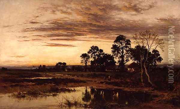 When Sun is Set A Worcestershire Village 1892 Oil Painting - Benjamin Williams Leader