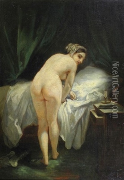 Femme Se Couchant Oil Painting - Nicolas Francois Octave Tassaert