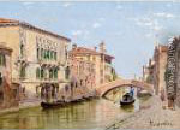 A Venetian Canal Oil Painting - Antonietta Brandeis