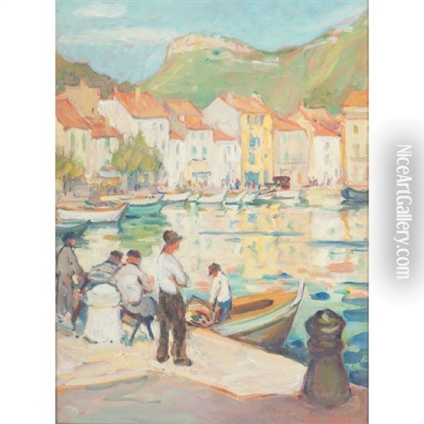 Harbor Scene, Probably Concarneau Oil Painting - Dixie Selden
