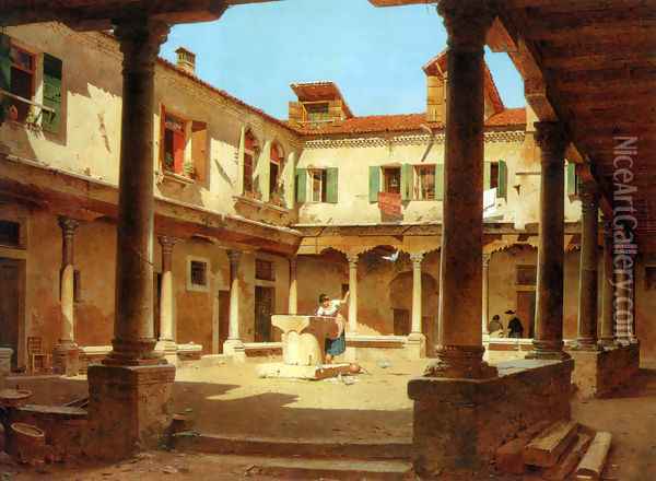 In The Courtyard Oil Painting - Adolf Seel