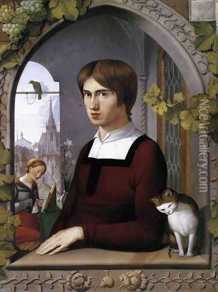 Portrait of the Painter Franz Pforr c. 1810 Oil Painting - Johann Friedrich Overbeck