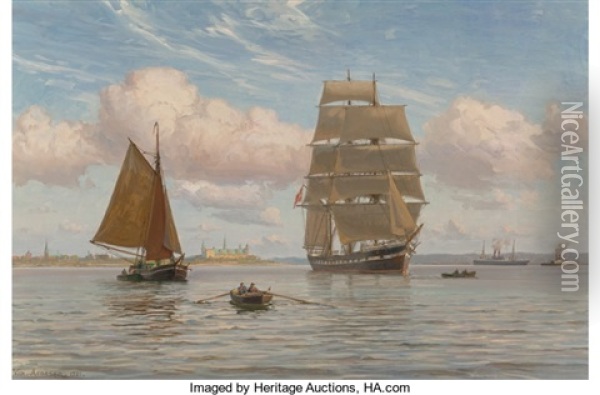 Shipping Off Kronborg Castle Oil Painting - Vilhelm Karl Ferdinand Arnesen