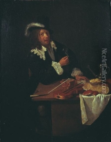 Portrait D'un Joueur De Violon Devant Une Table Oil Painting - Quiringh Gerritsz van Brekelenkam