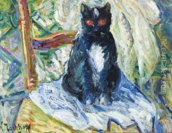 Le Chat Noir Oil Painting - Nicolas Tarkhoff