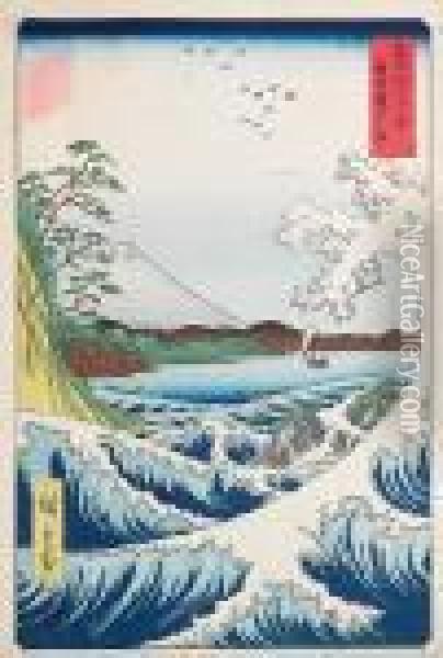 Fuji Sanjyu Rokkei Oil Painting - Utagawa or Ando Hiroshige