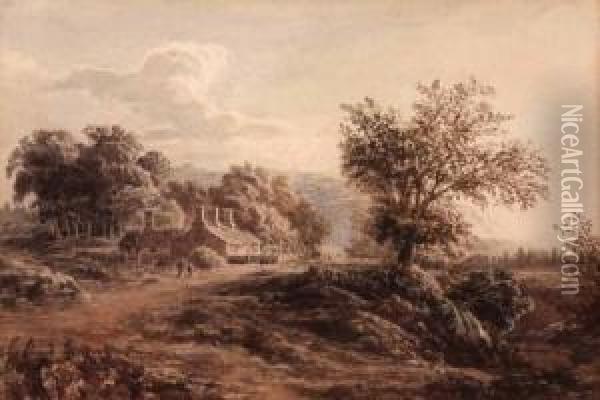 Landscape With Cottage Oil Painting - Cornelius Varley