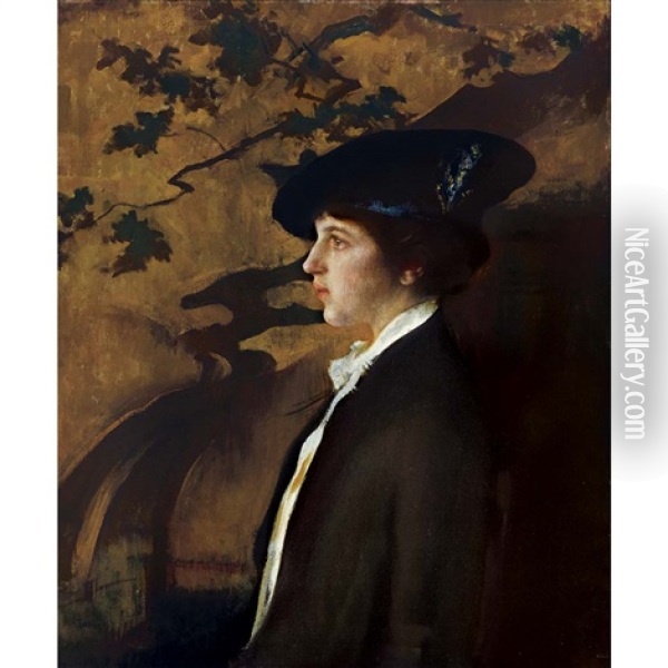 Mary With A Black Hat Oil Painting - Edmund Charles Tarbell