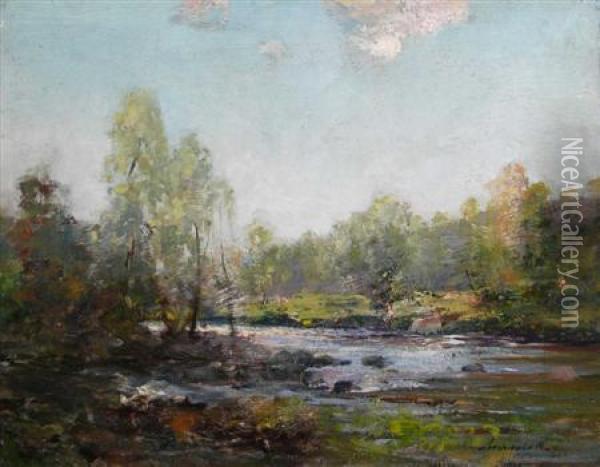 A Tranquil River Landscape Oil Painting - Archibald Kay