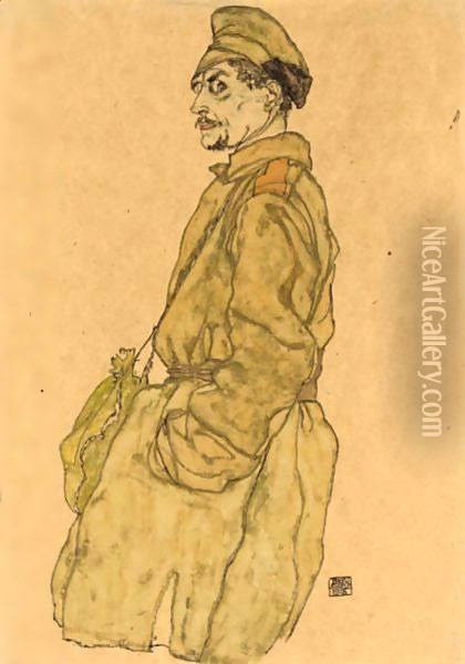 Kriegsgefangener Russe (Russian Prisoner Of War) Oil Painting - Egon Schiele