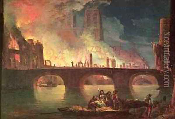 A Fire at the Hotel Dieu in 1772 Oil Painting - Jean Baptiste Genillion