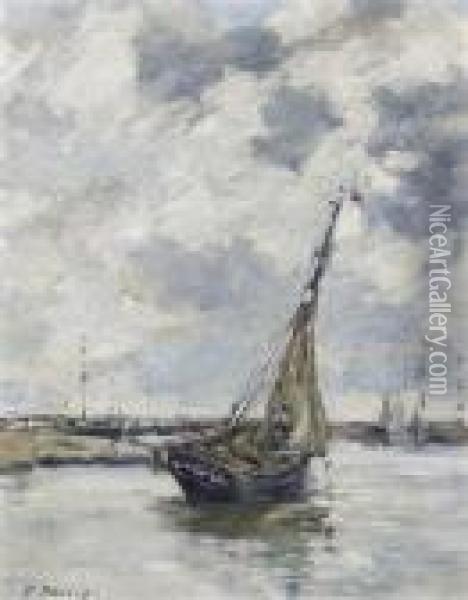 Voilier. Maree Basse Oil Painting - Eugene Boudin