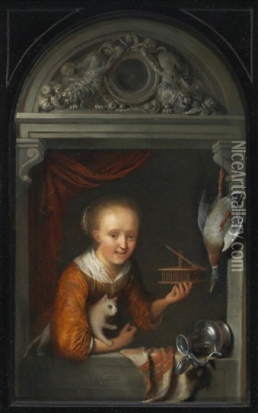 A Young Woman At A Window Oil Painting - Gerrit Dou