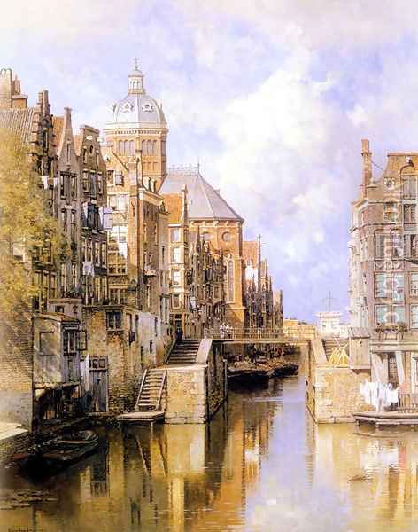 The Oudezijdsvoorburgwal, Amsterdam Oil Painting - Johannes Christiaan Karel Klinkenberg