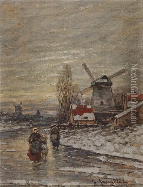 Dutch Winter Landscape Oil Painting - Johann Jungblut