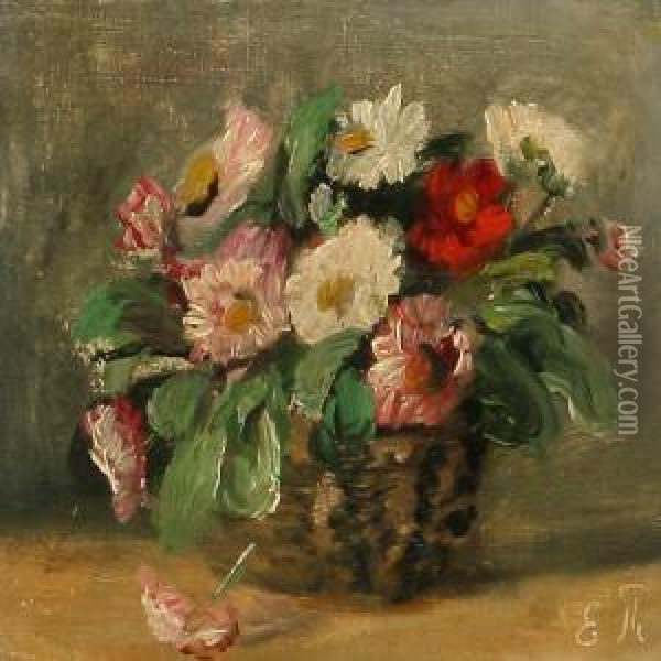 Still Life With Flowers On A Table Oil Painting - Emmy Marie Caroline Thornam