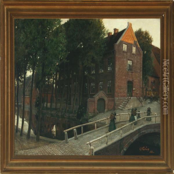 Town Scenery From Vejlewith Persons Oil Painting - Carl Christian Forup