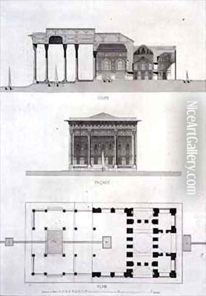 Cross Section Facade and Ground Plan of the Pavilion of Mirrors Isfahan Oil Painting - Pascal Xavier Coste
