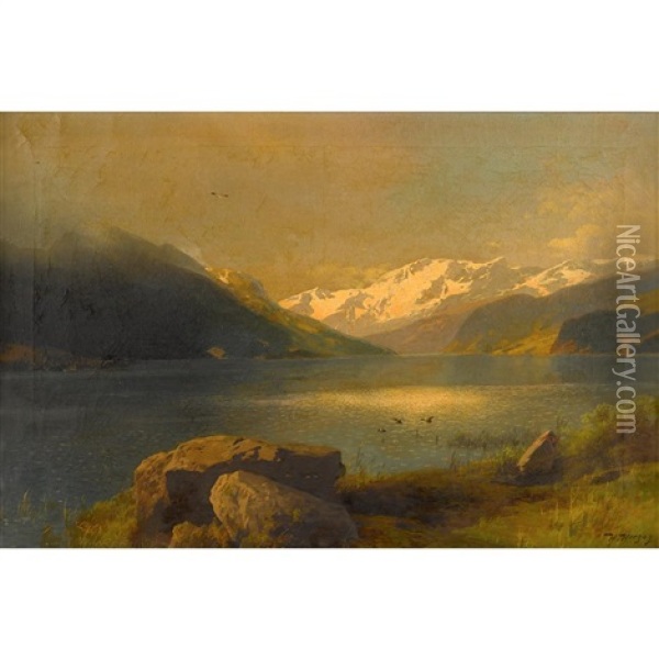 Glacial Lake With Flying Geese Oil Painting - Hermann Herzog