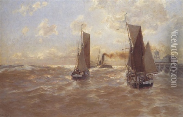 Fischerboote Beim Auslauf Aus Dem Hafen Oil Painting - Erwin Carl Wilhelm Guenther