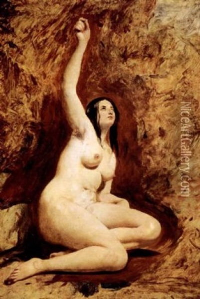 Female Nude (ariadne At The Cave?) Oil Painting - William Etty