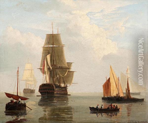 Ships At Sea Oil Painting - Hendrik Barend Koekkoek