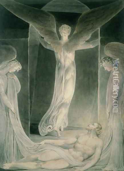 The Resurrection- The Angels rolling away the Stone from the Sepulchre Oil Painting - William Blake