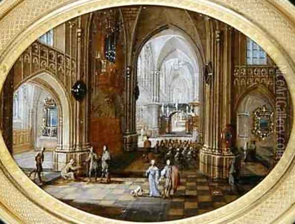 A Cathedral interior with a mass Oil Painting - Pieter the Younger Neefs