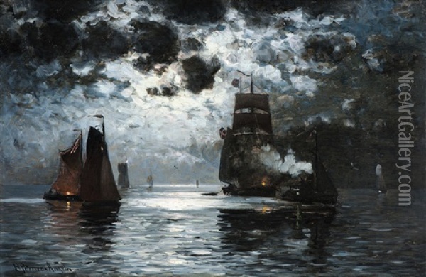 Sommernacht Oil Painting - Heinrich Petersen-Angeln