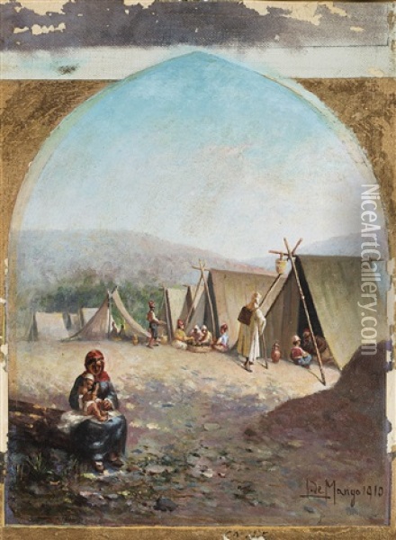 L'accampamento Oil Painting - Leonardo De Mango