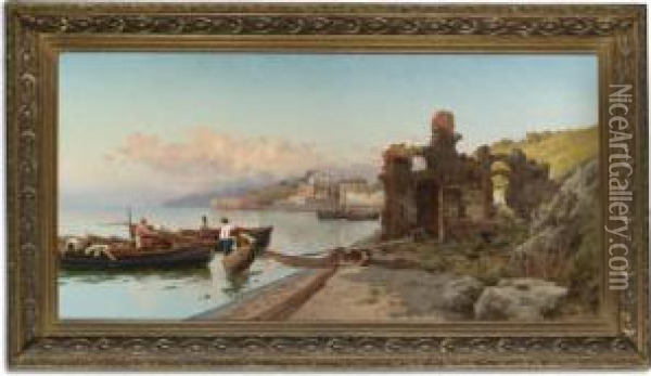 Fisherman On The Bay Of Baia, Naples Oil Painting - Pietro Barucci