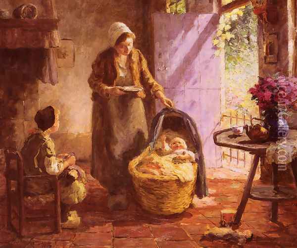 Feeding The Baby Oil Painting - Evert Pieters