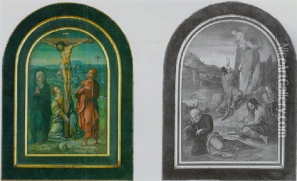 Le Christ En Croix Entoure De La Vierge, Saint Jean Et La Madeleine Oil Painting - Dieric Bouts the Younger