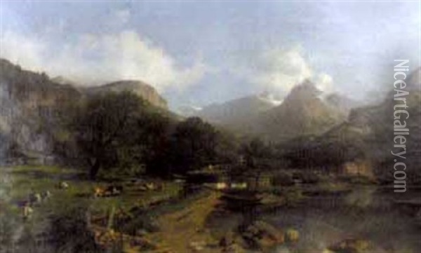 Alpensee Oil Painting - Franz Mueller